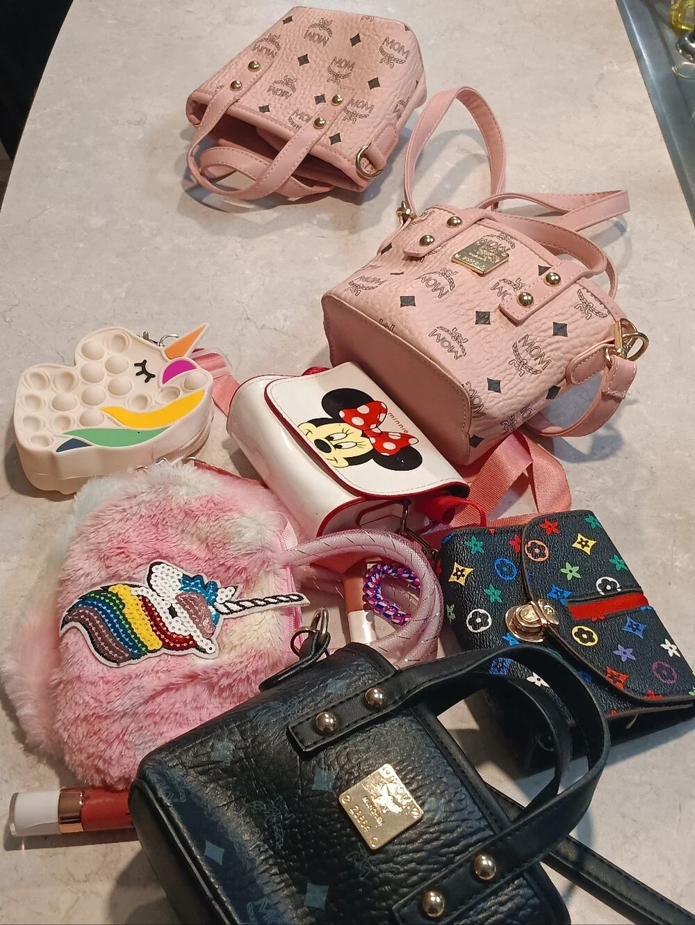 Kids Crossbody Bag with Unicorn Pop-It Charm - White & Pink.   $10.00